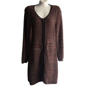 NIC+ZOE Black and Brown Striped Long Sleeve zippered Dress